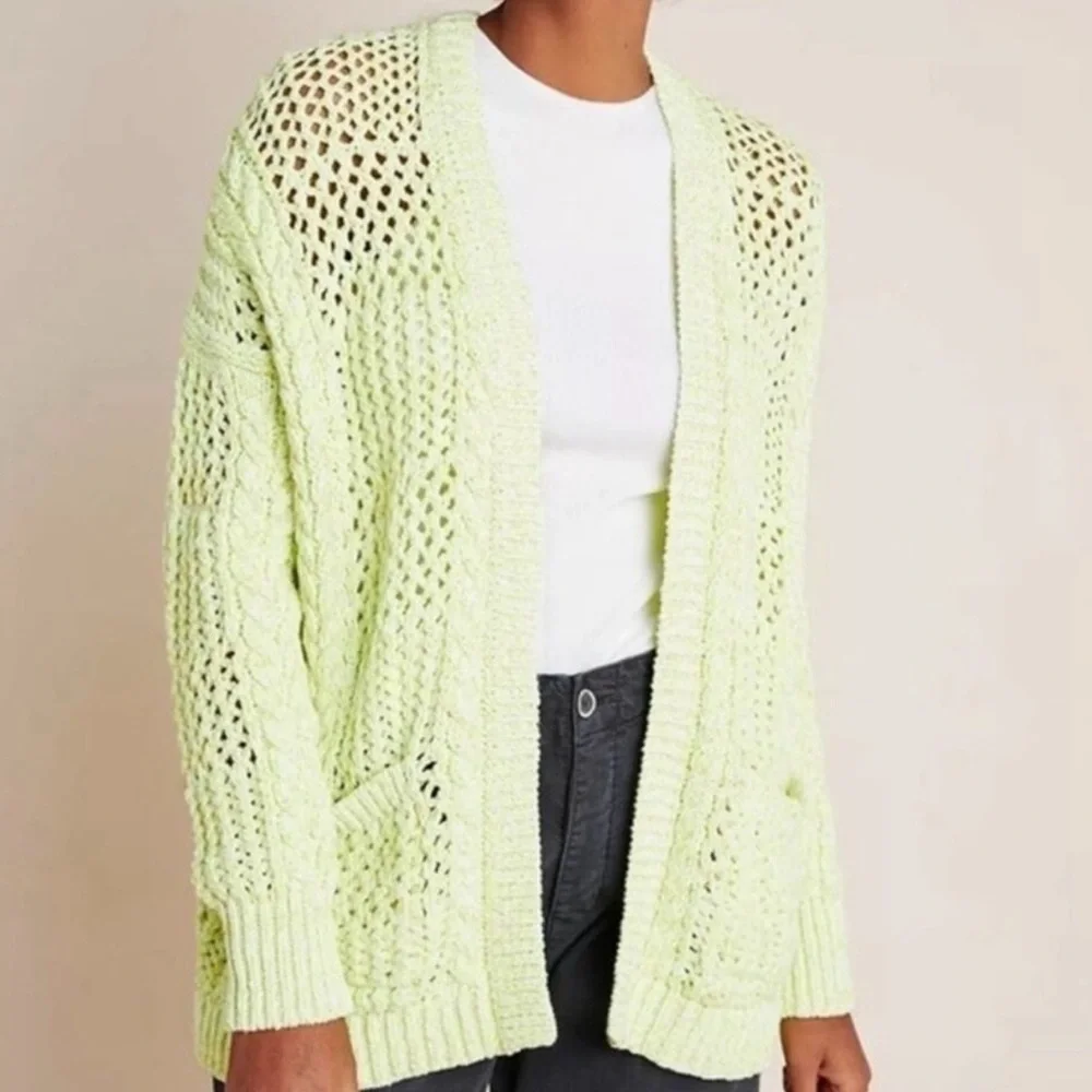 Anthropologie Serenna Open Front Cardigan in Lime - Picture 2 of 5